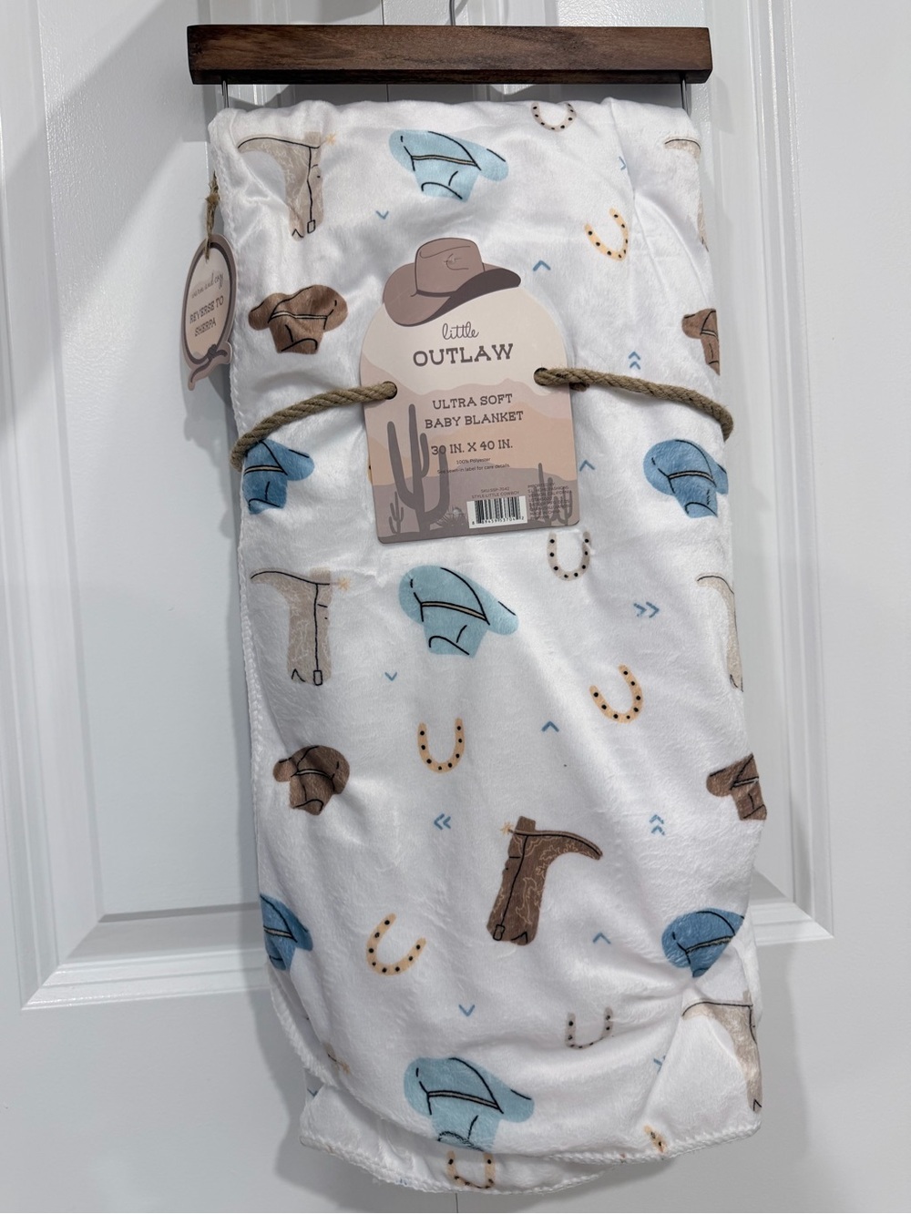 Little Outlaw Fleece 30 x 40in - Baby Blanket with Cowboy Print
